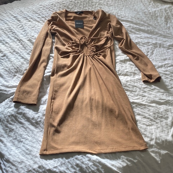 FOREVER 21 Tan Brown Longsleeve Dress Size XL - Picture 1 of 4